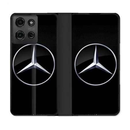 Housse cuir portefeuille Pour Motorola G75 5G Mercedes Carbone
