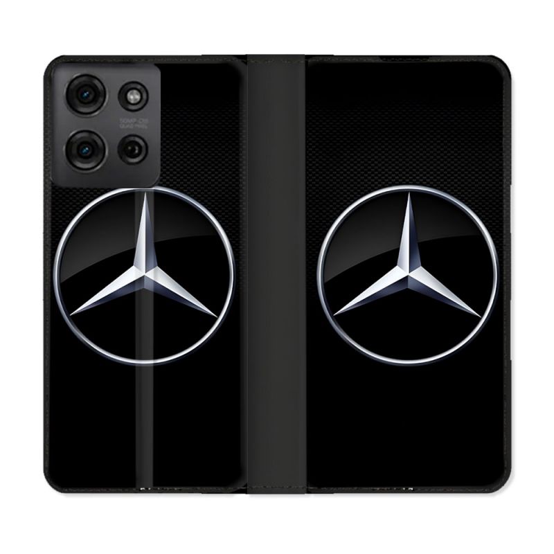 Housse cuir portefeuille Pour Motorola G75 5G Mercedes Carbone