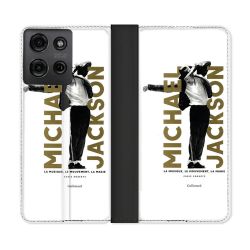 Housse cuir portefeuille Pour Motorola G75 5G Michael Jackson Blanc