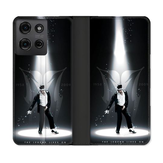 Housse cuir portefeuille Pour Motorola G75 5G Michael Jackson Noir