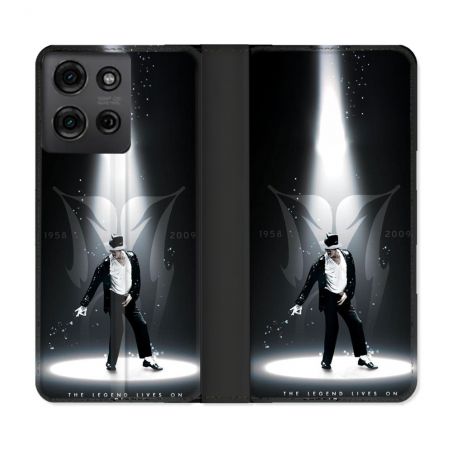 Housse cuir portefeuille Pour Motorola G75 5G Michael Jackson Noir