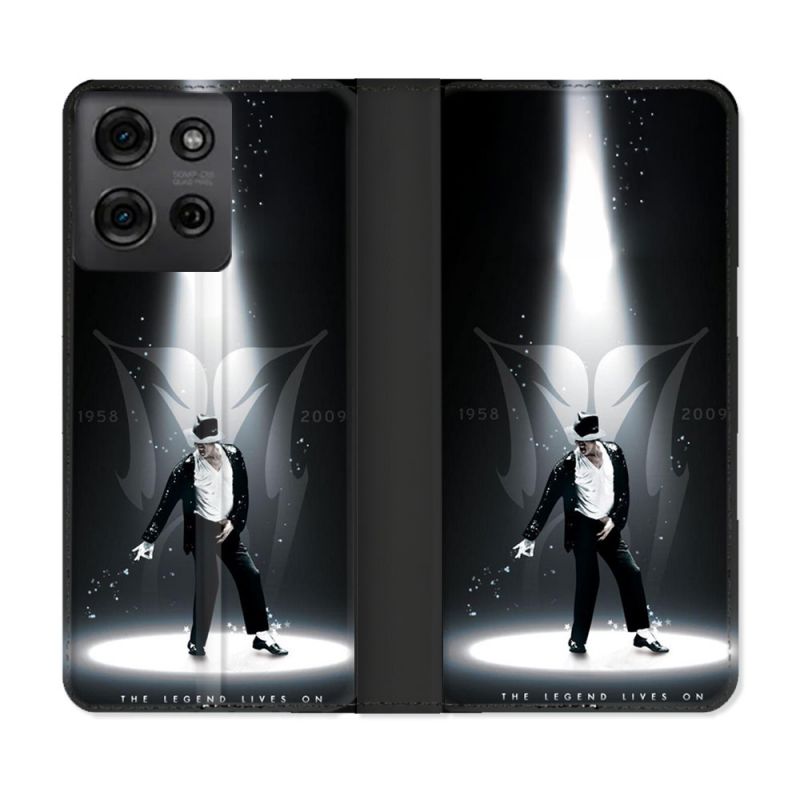 Housse cuir portefeuille Pour Motorola G75 5G Michael Jackson Noir