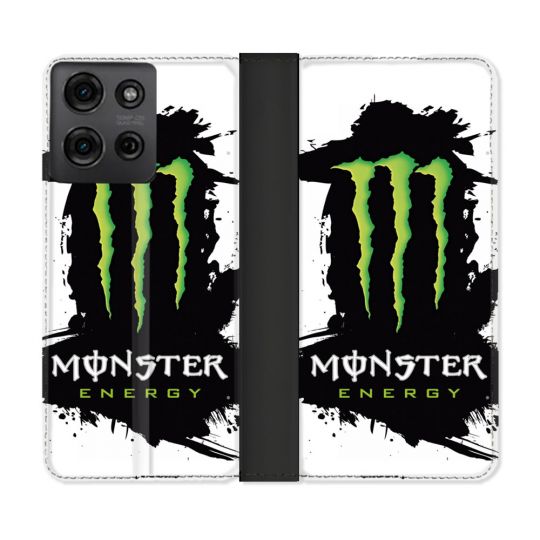 Housse cuir portefeuille Pour Motorola G75 5G Monster Energy Tache