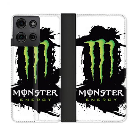 Housse cuir portefeuille Pour Motorola G75 5G Monster Energy Tache