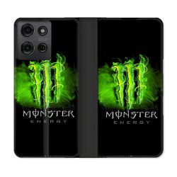 Housse cuir portefeuille Pour Motorola G75 5G Monster Energy Vert