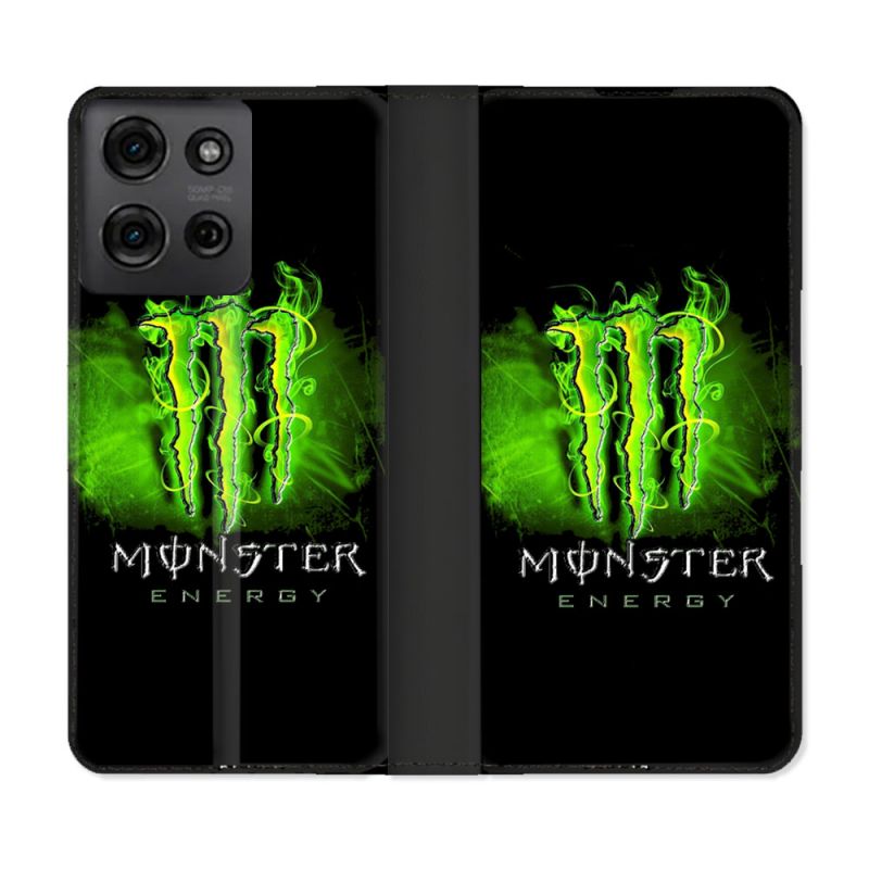 Housse cuir portefeuille Pour Motorola G75 5G Monster Energy Vert