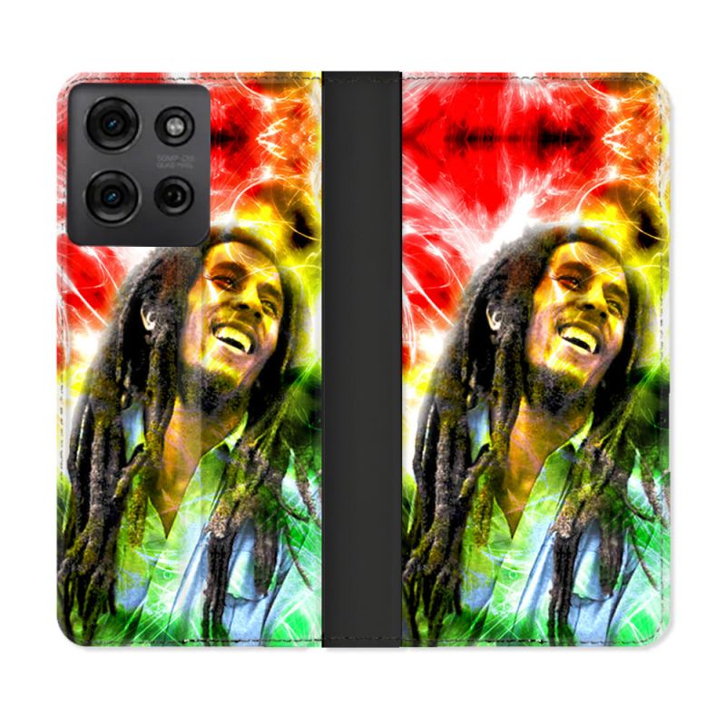 Housse cuir portefeuille Pour Motorola G75 5G Musique Bob Marley Color