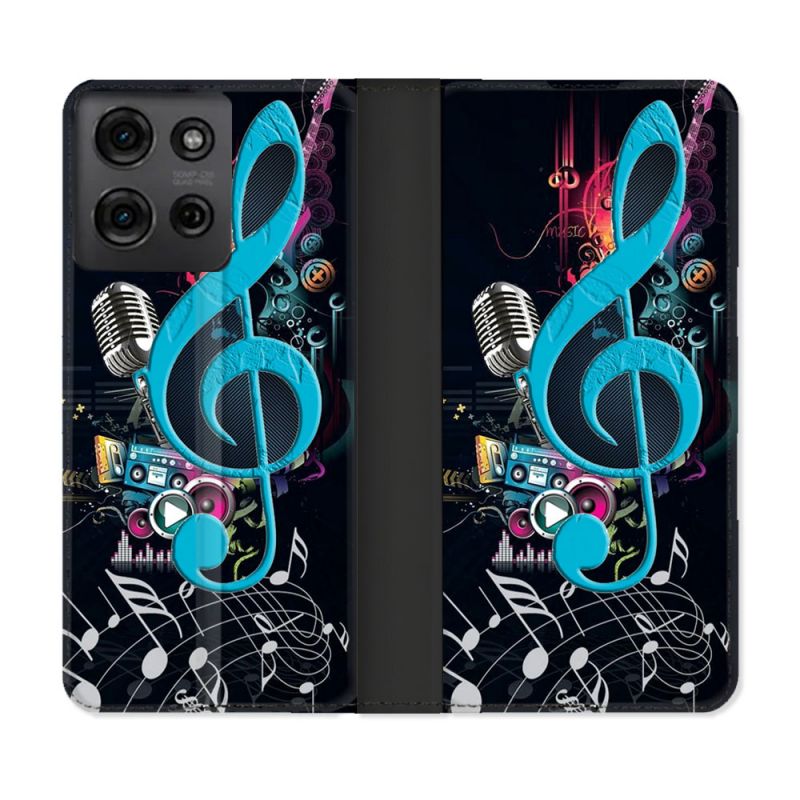 Housse cuir portefeuille Pour Motorola G75 5G Musique Cle Sol Bleu