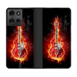 Housse cuir portefeuille Pour Motorola G75 5G Musique Guitare Electrique