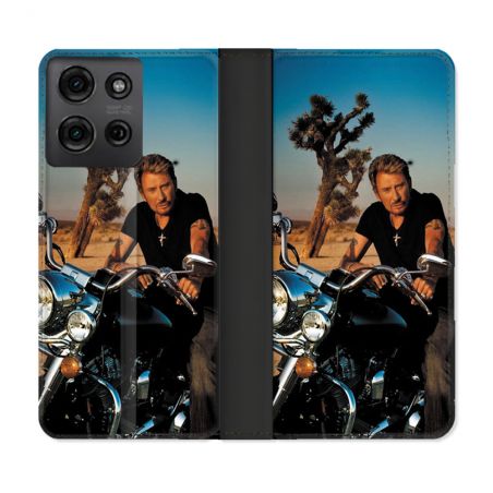 Housse cuir portefeuille Pour Motorola G75 5G Musique Johnny Hallyday Moto