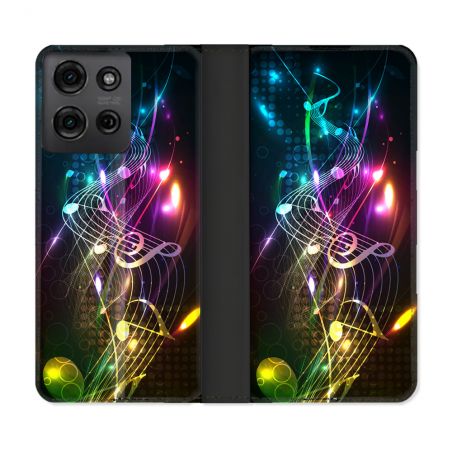 Housse cuir portefeuille Pour Motorola G75 5G Musique Partition Multicolore