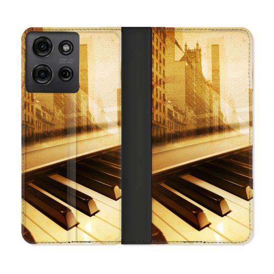 Housse cuir portefeuille Pour Motorola G75 5G Musique Piano Retro