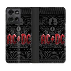 Housse cuir portefeuille Pour Motorola G75 5G Musique Rock ACDC Rouge