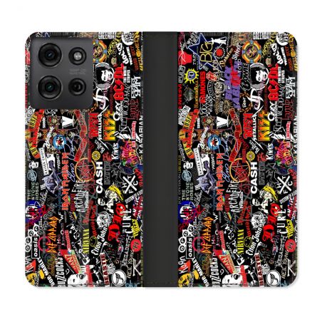 Housse cuir portefeuille Pour Motorola G75 5G Musique Rock Groupe