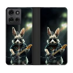 Housse cuir portefeuille Pour Motorola G75 5G Musique Rock Lapin