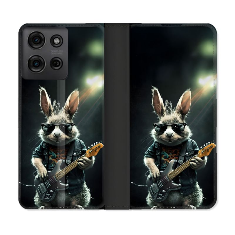 Housse cuir portefeuille Pour Motorola G75 5G Musique Rock Lapin