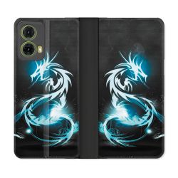 Housse cuir portefeuille Pour Motorola G85 5G Fantastique Dragon Bleu