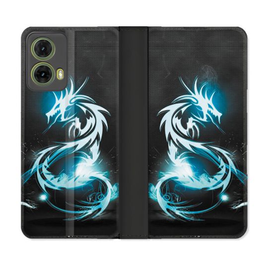 Housse cuir portefeuille Pour Motorola G85 5G Fantastique Dragon Bleu
