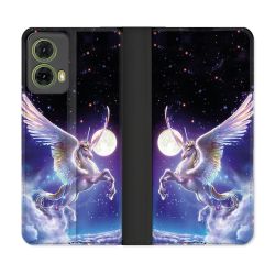 Housse cuir portefeuille Pour Motorola G85 5G Fantastique Licorne Céleste