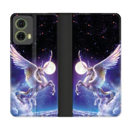 Housse cuir portefeuille Pour Motorola G85 5G Fantastique Licorne Céleste
