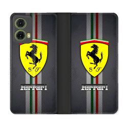 Housse cuir portefeuille Pour Motorola G85 5G Ferrari Carbone