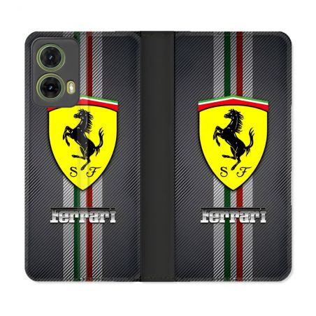 Housse cuir portefeuille Pour Motorola G85 5G Ferrari Carbone