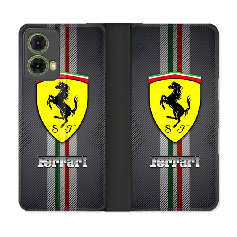 Housse cuir portefeuille Pour Motorola G85 5G Ferrari Carbone