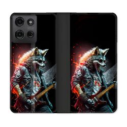 Housse cuir portefeuille Pour Motorola G75 5G Musique Rock Loup