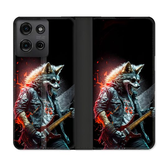 Housse cuir portefeuille Pour Motorola G75 5G Musique Rock Loup