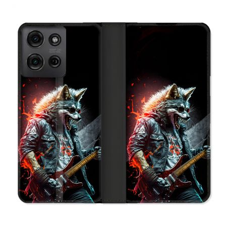 Housse cuir portefeuille Pour Motorola G75 5G Musique Rock Loup