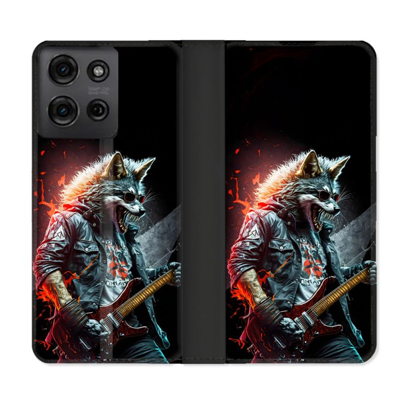 Housse cuir portefeuille Pour Motorola G75 5G Musique Rock Loup