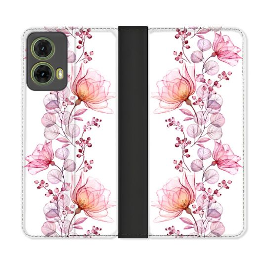 Housse cuir portefeuille Pour Motorola G85 5G Fleur Eclosion