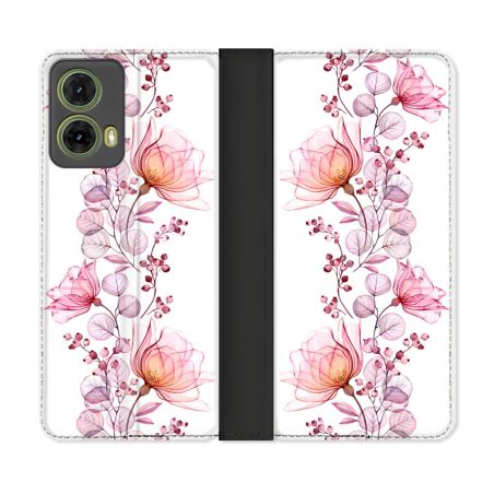 Housse cuir portefeuille Pour Motorola G85 5G Fleur Eclosion