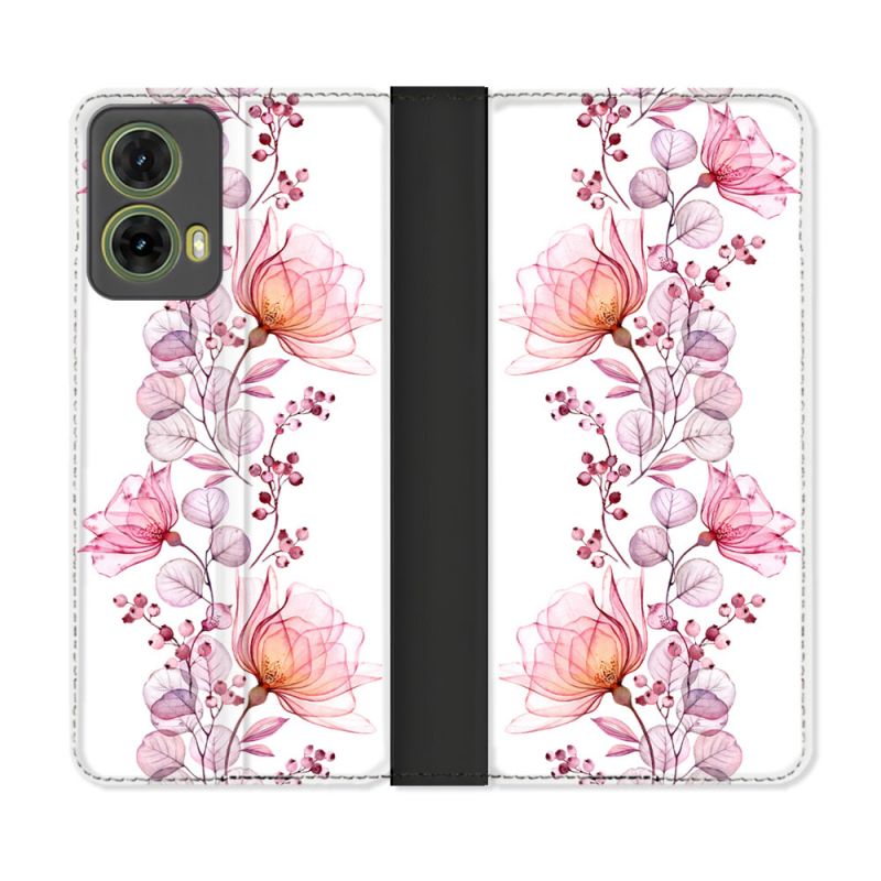 Housse cuir portefeuille Pour Motorola G85 5G Fleur Eclosion