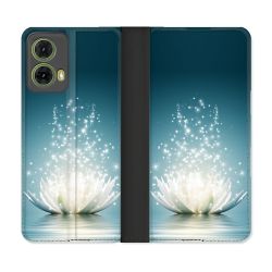 Housse cuir portefeuille Pour Motorola G85 5G Fleur Lotus Blanc