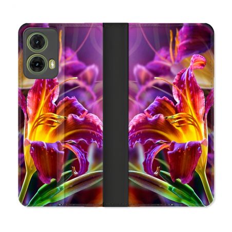 Housse cuir portefeuille Pour Motorola G85 5G Fleur Lys Color