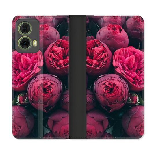 Housse cuir portefeuille Pour Motorola G85 5G Fleur Pivoine