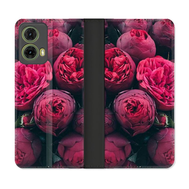 Housse cuir portefeuille Pour Motorola G85 5G Fleur Pivoine