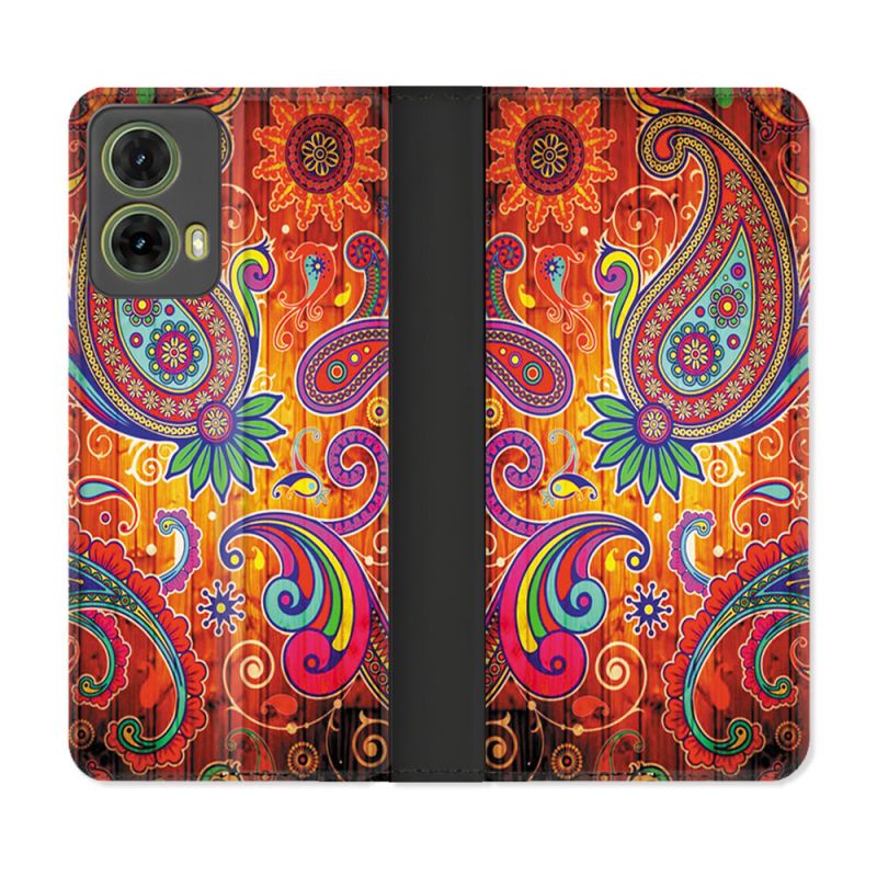 Housse cuir portefeuille Pour Motorola G85 5G Fleur Psychedelic
