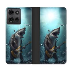 Housse cuir portefeuille Pour Motorola G75 5G Musique Rock Requin