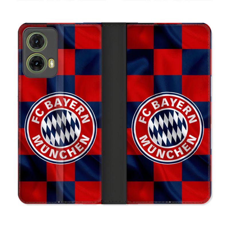 Housse cuir portefeuille Pour Motorola G85 5G Foot Bayern Munich Carreaux