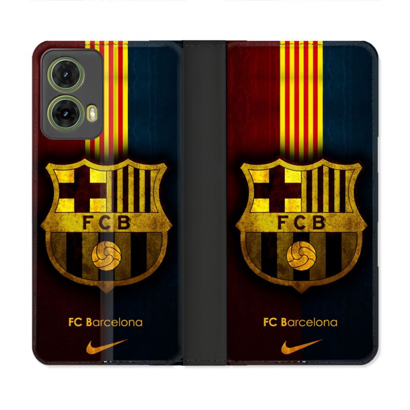 Housse cuir portefeuille Pour Motorola G85 5G Foot FC Barcelone Vintage