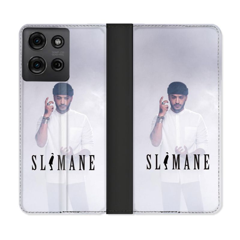 Housse cuir portefeuille Pour Motorola G75 5G Musique Slimane Blanc
