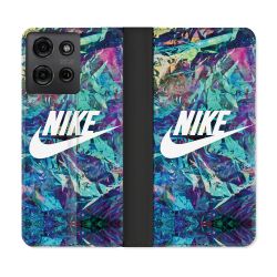 Housse cuir portefeuille Pour Motorola G75 5G Nike Turquoise