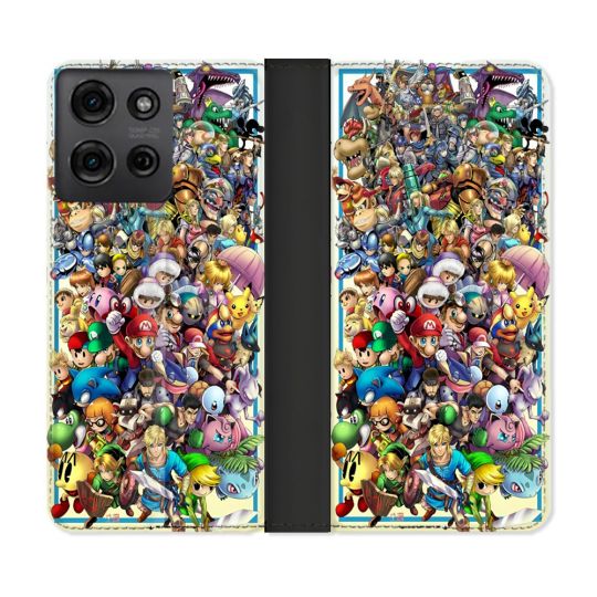 Housse cuir portefeuille Pour Motorola G75 5G Nintendo