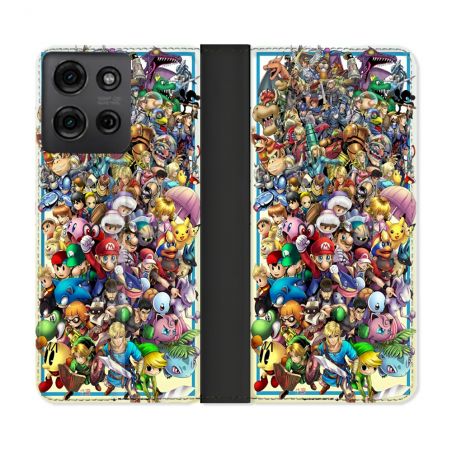 Housse cuir portefeuille Pour Motorola G75 5G Nintendo
