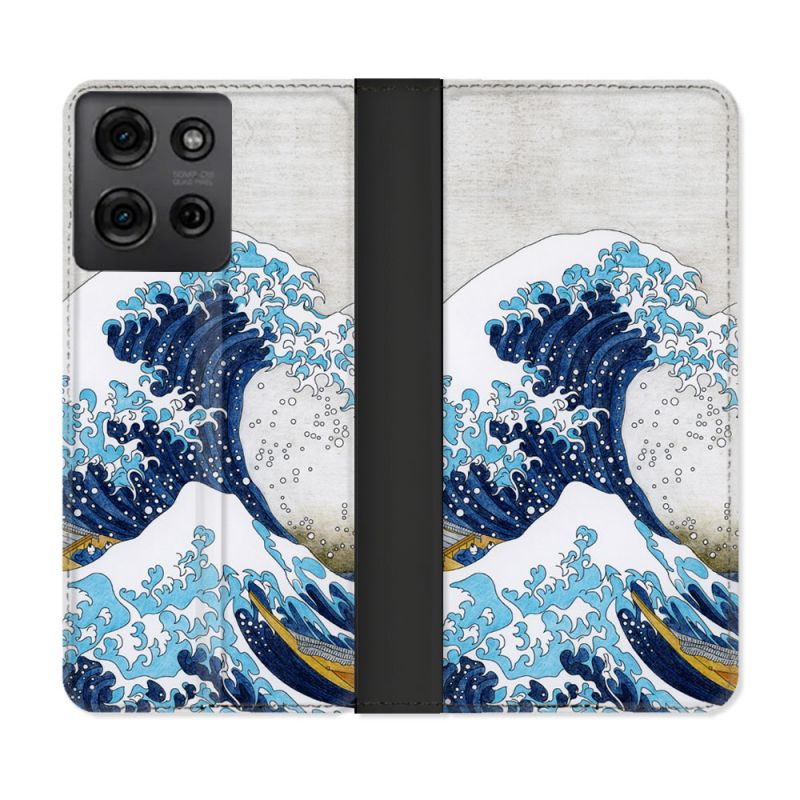 Housse cuir portefeuille Pour Motorola G75 5G Peinture La Grande Vague