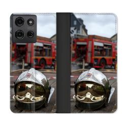 Housse cuir portefeuille Pour Motorola G75 5G Pompier Casque Camion