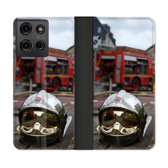 Housse cuir portefeuille Pour Motorola G75 5G Pompier Casque Camion