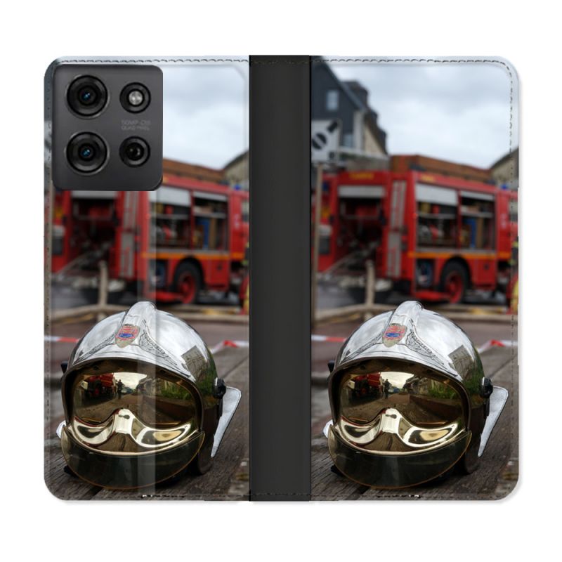 Housse cuir portefeuille Pour Motorola G75 5G Pompier Casque Camion